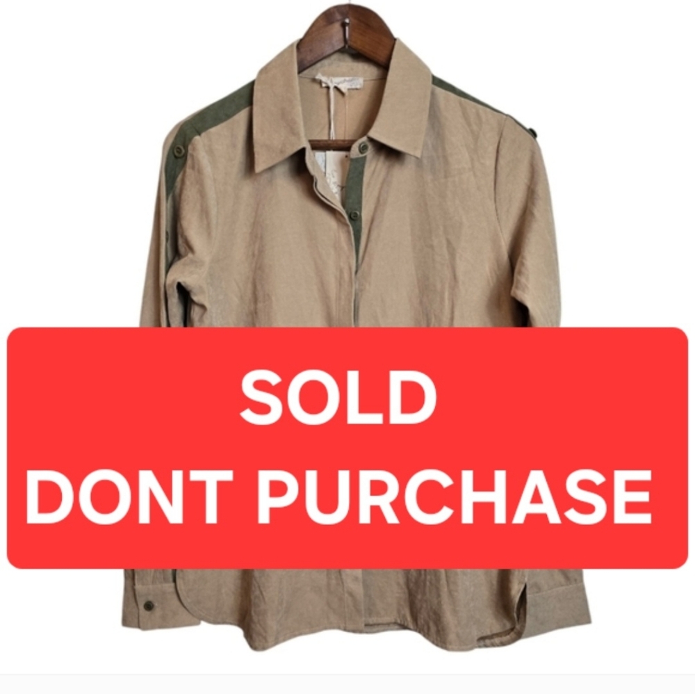 🔴  SOLD Mystree Womens Sude Button Shirt Button Design Arms Military Small